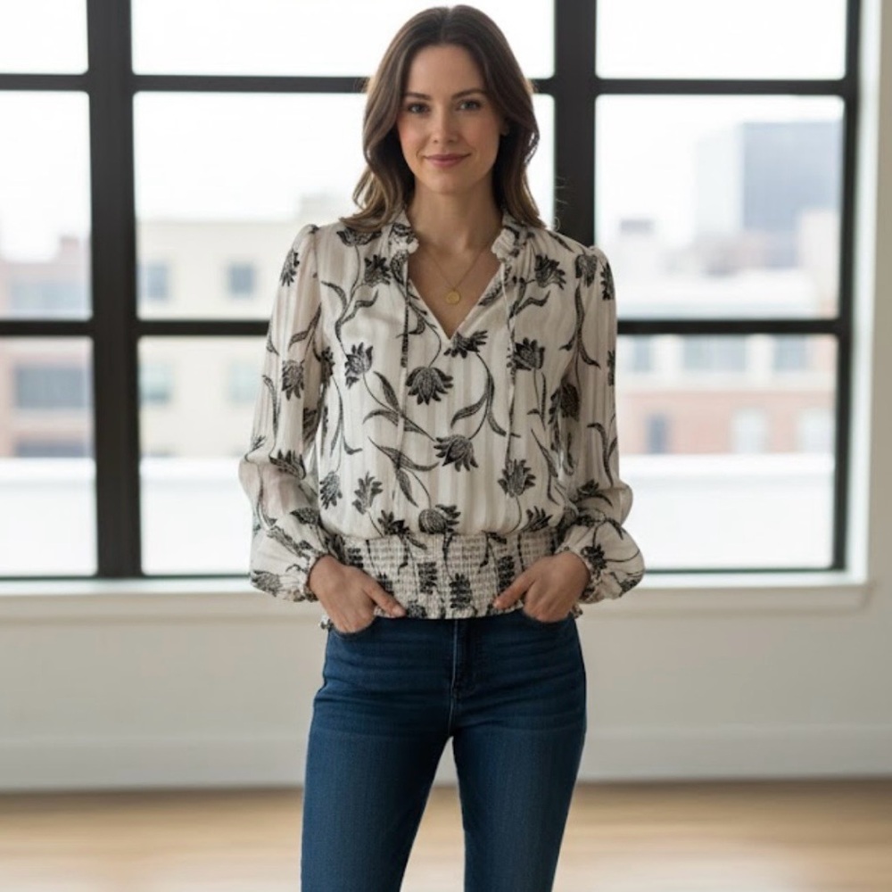 Elegant Black and White Floral Blouse